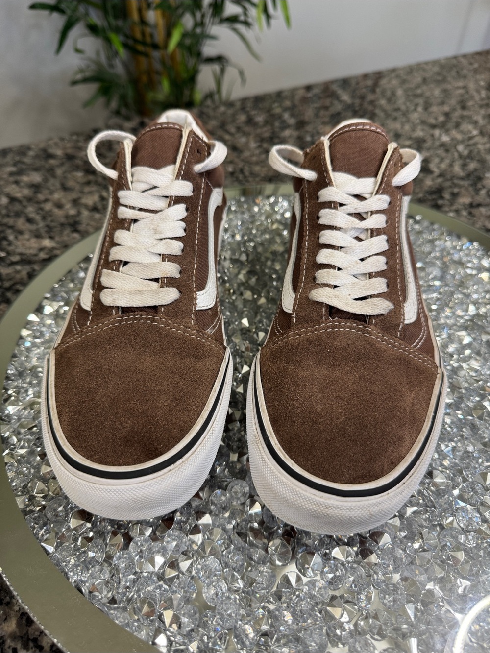 Vans Brown Suede Old Skool with White Stripe EUC M8 W 9.5 - Picture 4 of 14